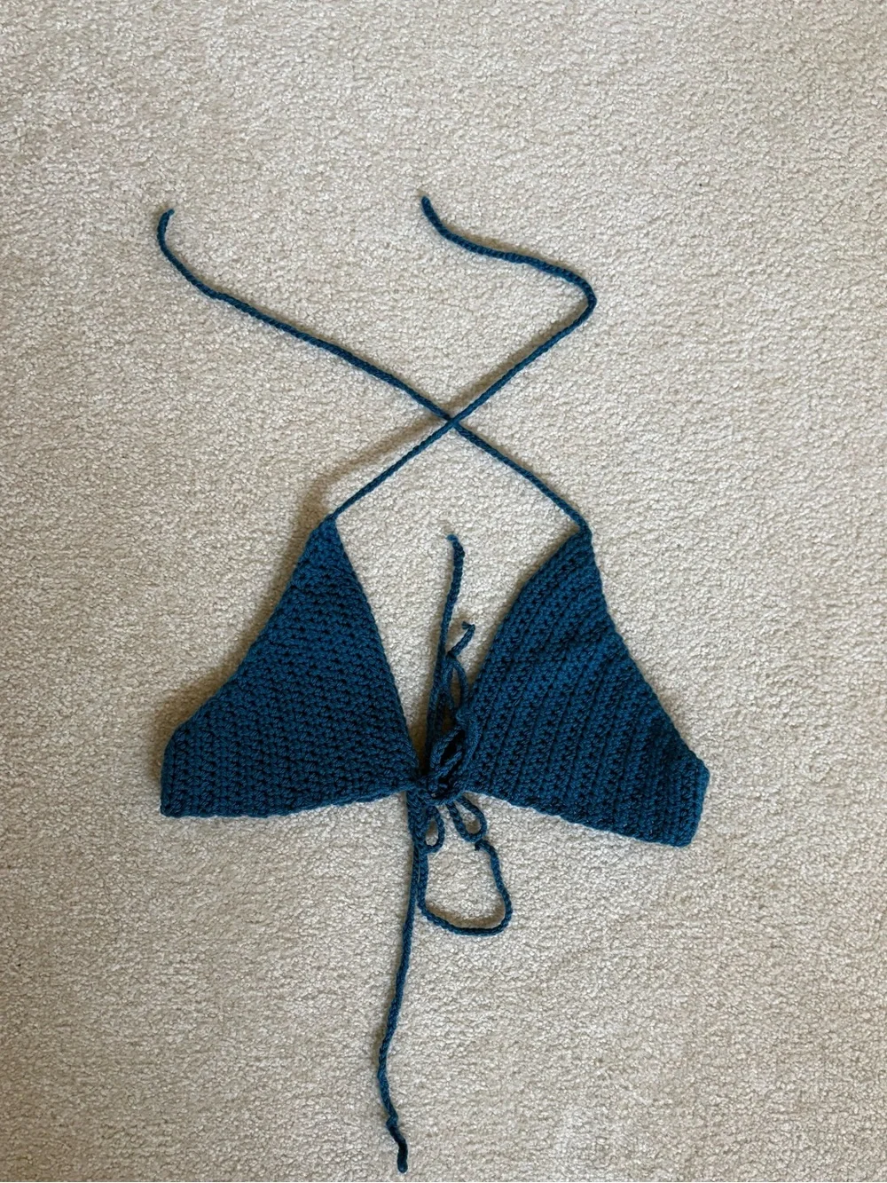 Handmade Crocheted Triangle Bralette in Teal
